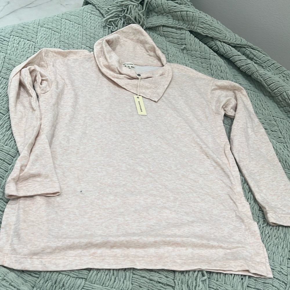Max Studio Long Sleeve Split Neck Drop Shoulder Pullover Sweater Tunic Pink XS